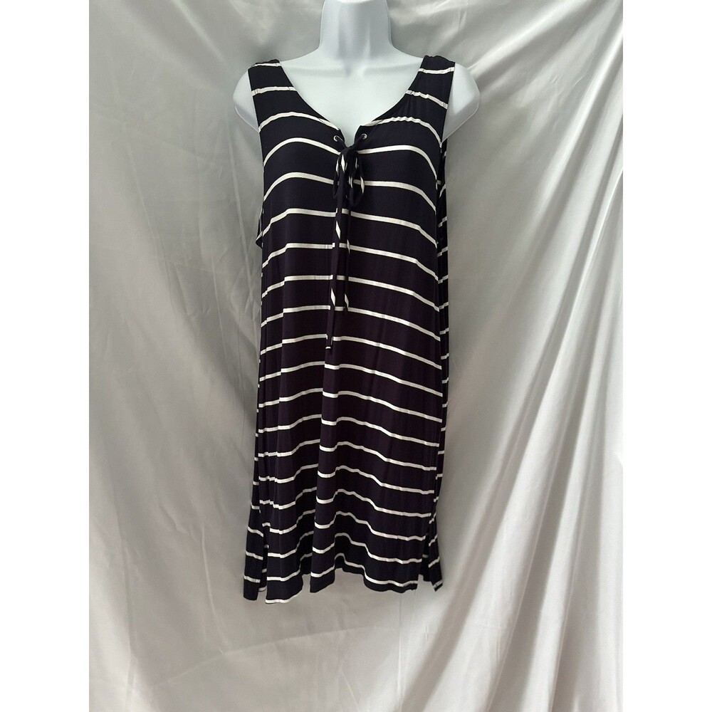 Stella Cruz Navy & white Stripe Sleeveless Dress With Lace Up Tie Size L